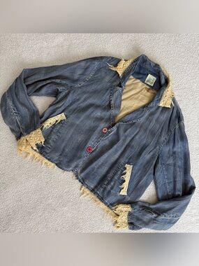 Jaded Gypsy Vintage Denim Jacket with Boho & Peace Sign Detailing